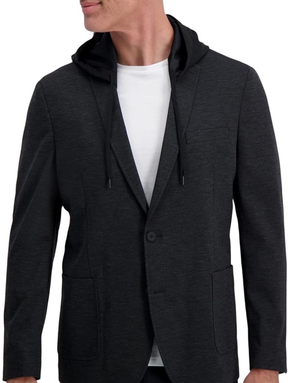 Haggar Men's Smart Wash Hooded Performance Blazer, Charcoal Heather, MD(40/42)